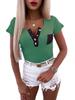 2023 Lente Zomer Knopen T-shirt Dames V-hals Slim Tee Korte mouw Mode Dames Kantoor Tops Effen Casual T-shirt Top 25075