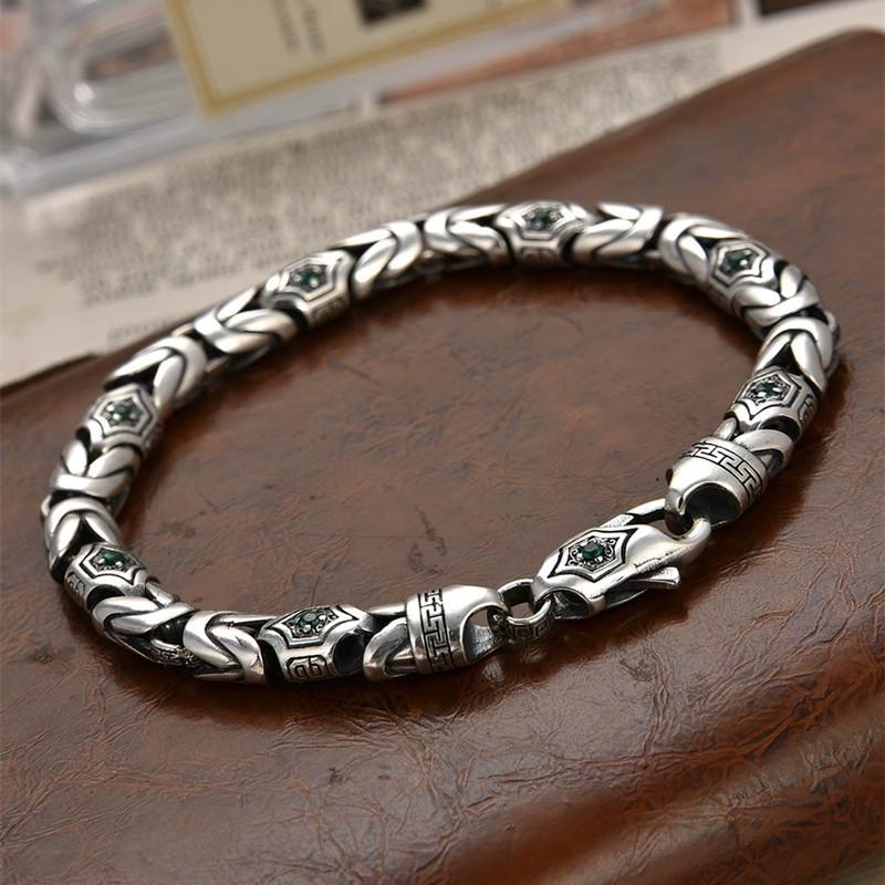 China-Chic Peace Pattern Bracelet for Men and Women Fashion Retro Diamond Set Handmade Bracelet Chain Simple Jewelry 18cm