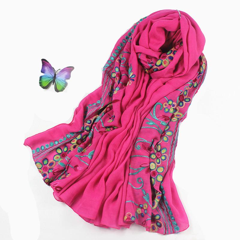Korean Version of Spring, Autumn and Winter Versatile Ethnic Scarf Cotton and Linen Embroidery Literary Style Women's Shawl Dual-purpose Long Style