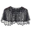 Delicate Sequins Adorned Capelet Shoulder Wrap Breathable Mesh Fabric Scarf Shawl With Intricated Beadwork Design