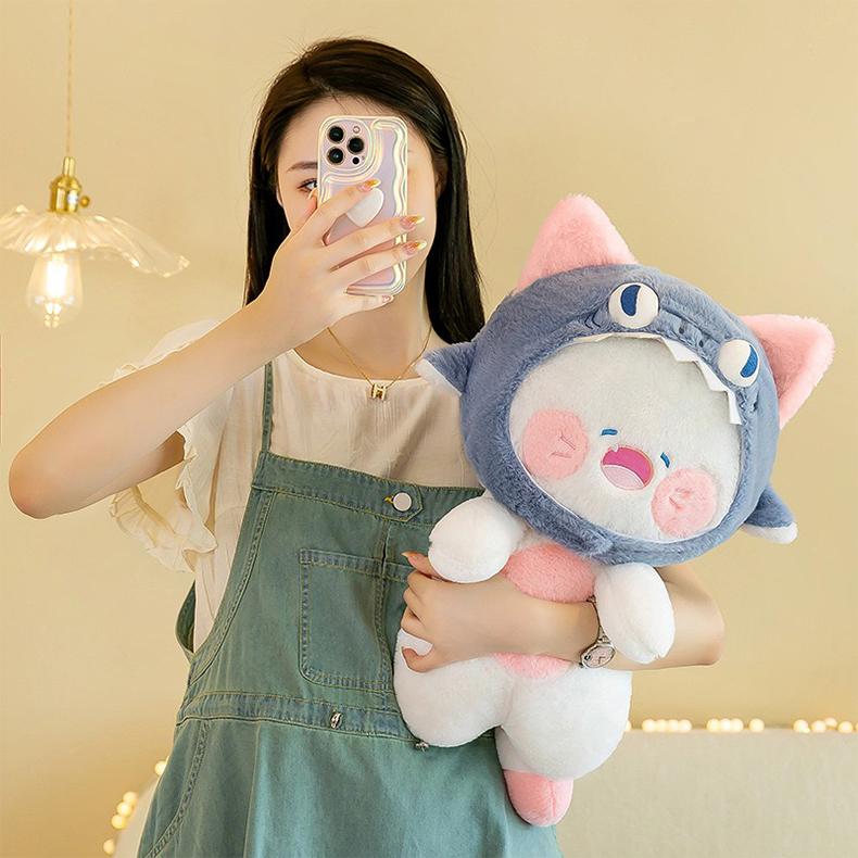Kawaii Shark Cat Plush Toy Pretty Stuffed Animals Soft Doll Detachable Hat Girls' Toys for Children Funny Gifts Room Decor Gifts