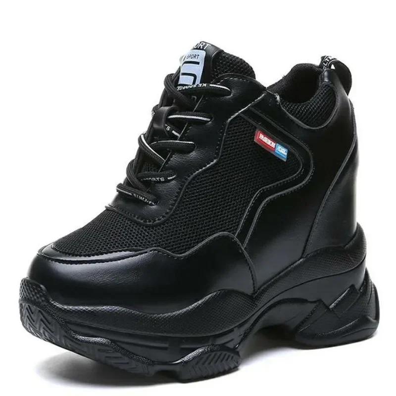 Fashion 11CM White Trendy Shoes Women High Top Sneakers Women Platform Ankle Boots Basket Femme Chaussures Femmes Height Increase Shoes