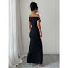 Women's Black Off Shoulder Ruched Bodycon Maxi Dress Elegant Long Formal Party Dress