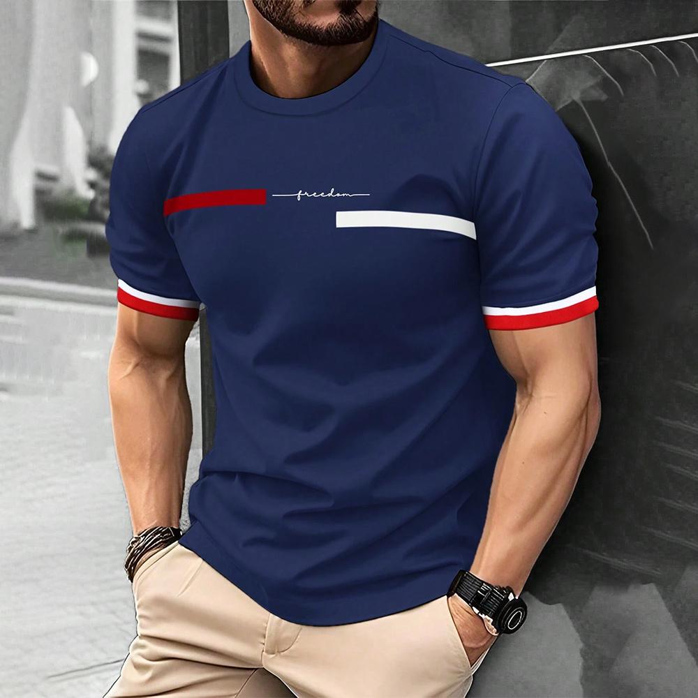 Maglietta da uomo con stampa a righe 3D, estiva, alla moda, stile hip hop, stile streetwear, casual, con scollo a V, oversize.
