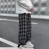 Men Pants Plaid Streetwear Wide Leg Elastic Waist Loose Sports Pants Trousers for Autumn
