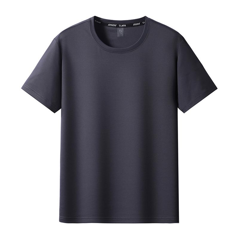 Large Size Solid Color Ice Silk Men's T-shirt Round Neck Short-sleeved Sports Casual Quick-drying Top