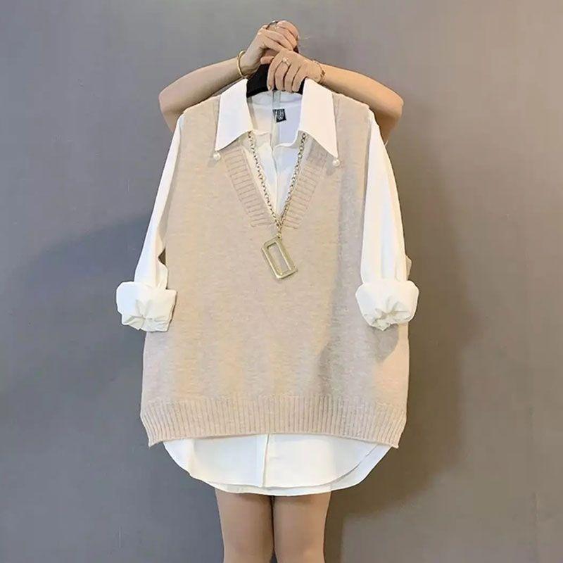 

Осенний тренд, универсальный однотонный вязаный жилет, женская одежда, V-образный вырез, свободные, простые, безрукавные свитера для женщин 6XL бежевый