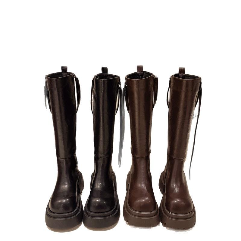 7Cm thick-soled knight boots women's 2025 autumn and winter new small locomotive boots but knee muffin boots