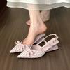 2026 Early Spring Pointed-Toe Low-Cut Bow High Heels Women's Backless Sandals