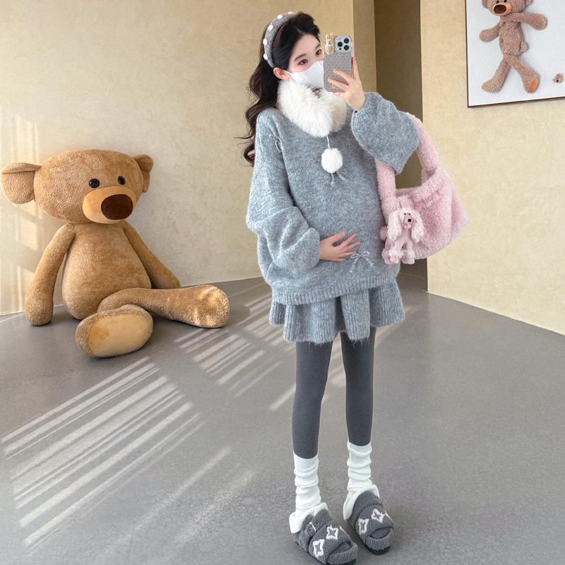 2026 Autumn Maternity Two-Piece: Loose Sweater Top + Shorts L