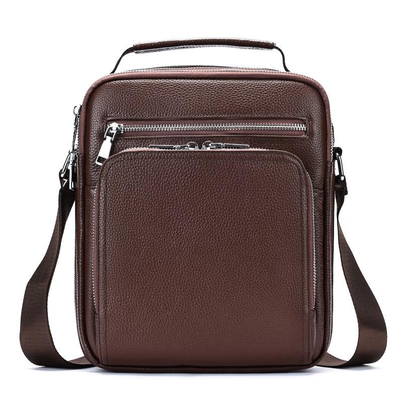 High End Men's Crossbody Bag Made Of Genuine Leather Large Capacity Vertical Style Commuting Head Cover Layer Cowhide Simple Single Shoulder Trendy