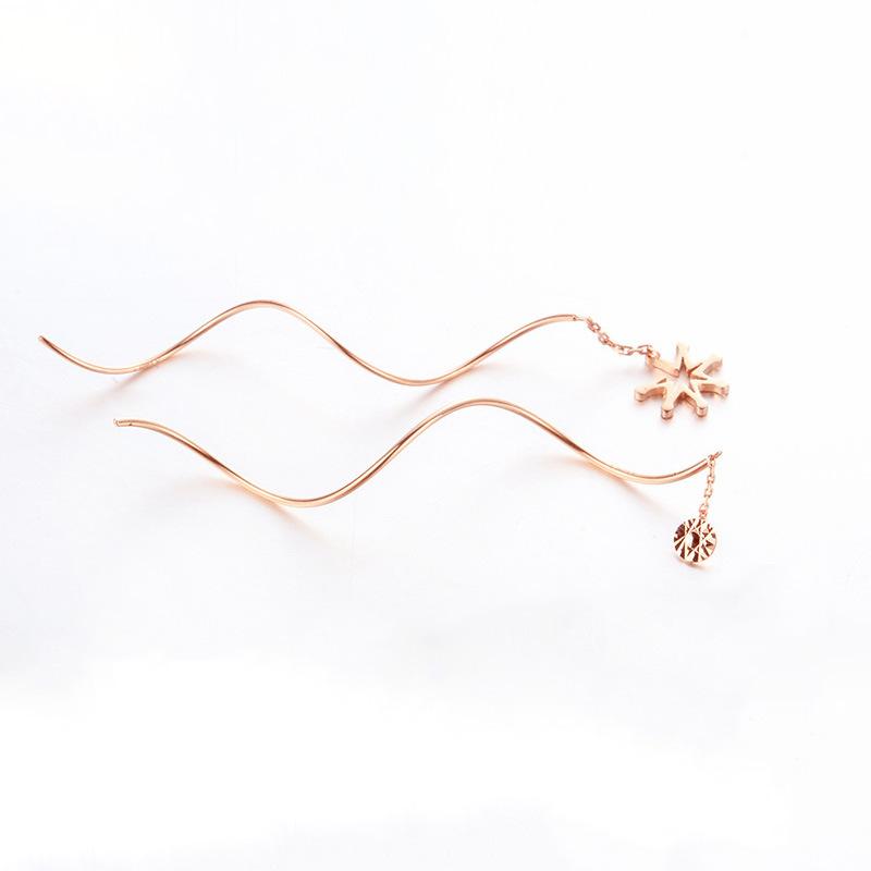 Rose Gold-Plated Purple Gold Wavy Earrings Women S Trend Gold Women S Earrings