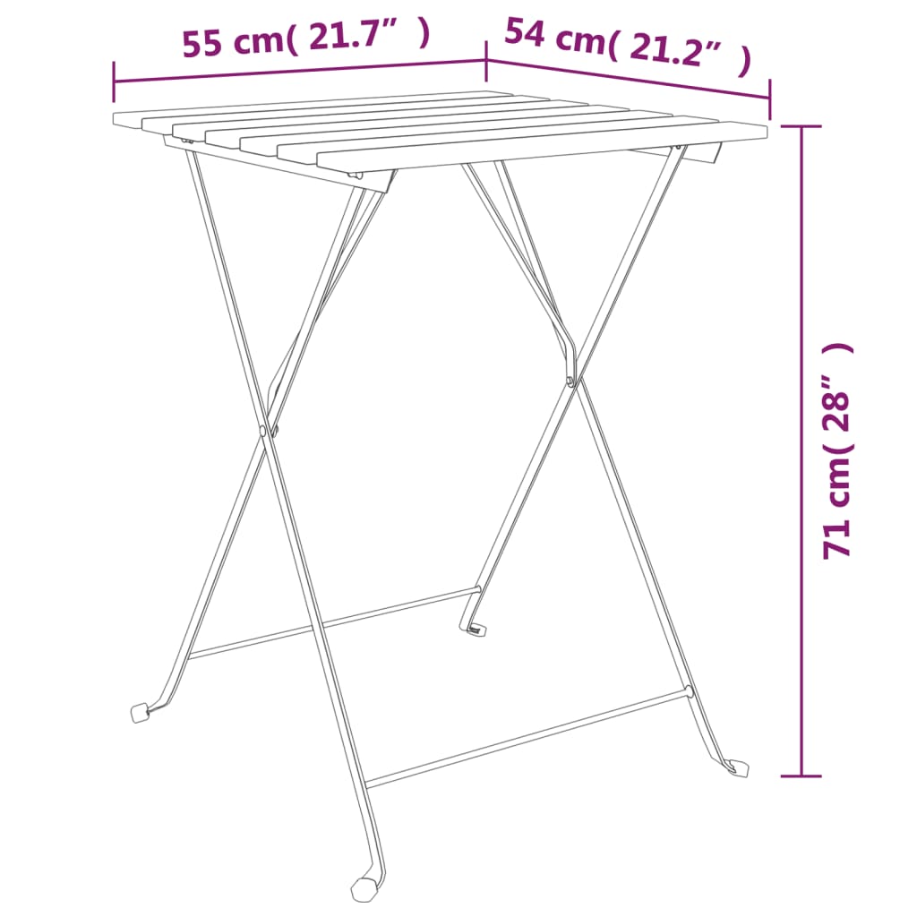 Składany Stolik Bistro, 55X54X71 Cm, Lite Drewno Tekowe I Stal