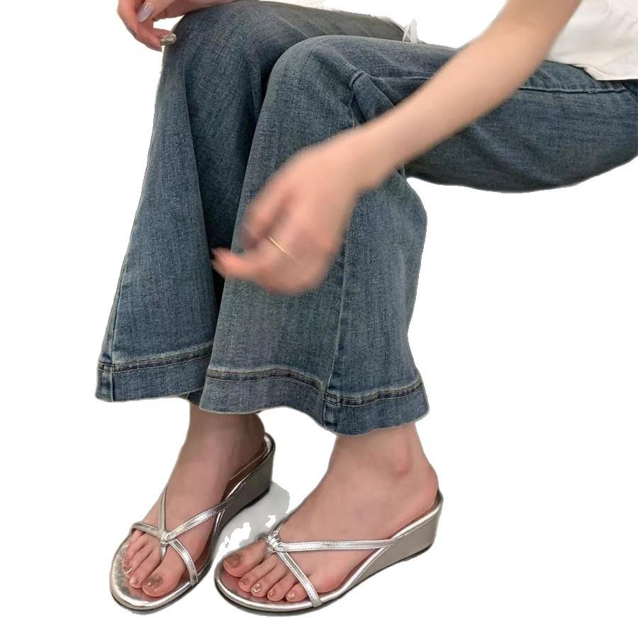 Fashion Rubber Flip Flops Low Shoes Hawaiian Hoof Heels Rome PU Fabric Shoes Rubber Flip Flops Low Hawaiian Hoof Heels Rome PU