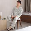 Herren Baumwoll-Pyjama-Set - Langarm & Hose, Lässiger lockerer Cardigan Nachtwäsche