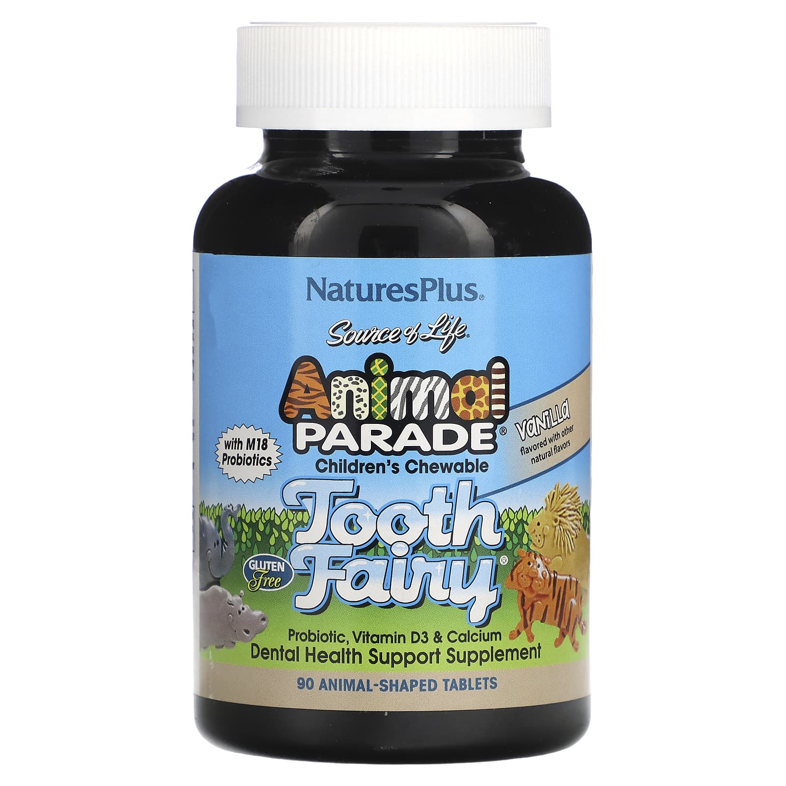 

NaturesPlus Animal Parade, Children s Chewable Tooth Fairy Probiotic M18, Vanilla, 90 Tablets