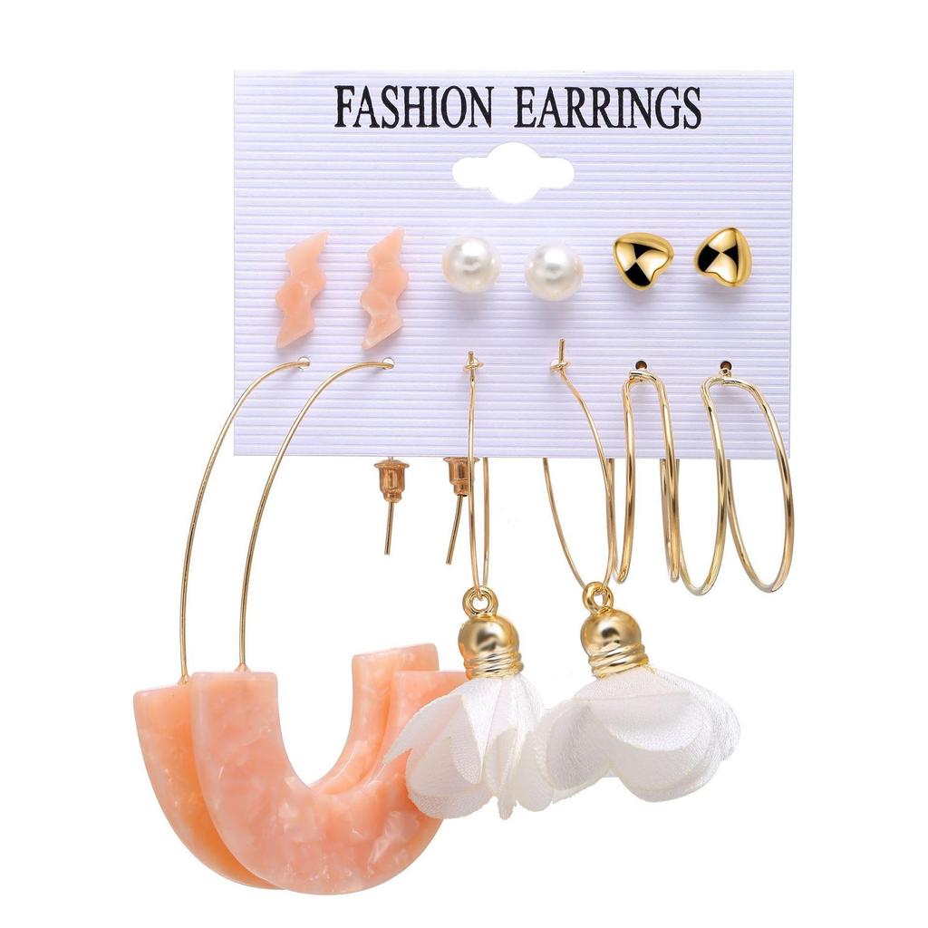 Gold-Pearl Punk Hoop Earrings Set for Women