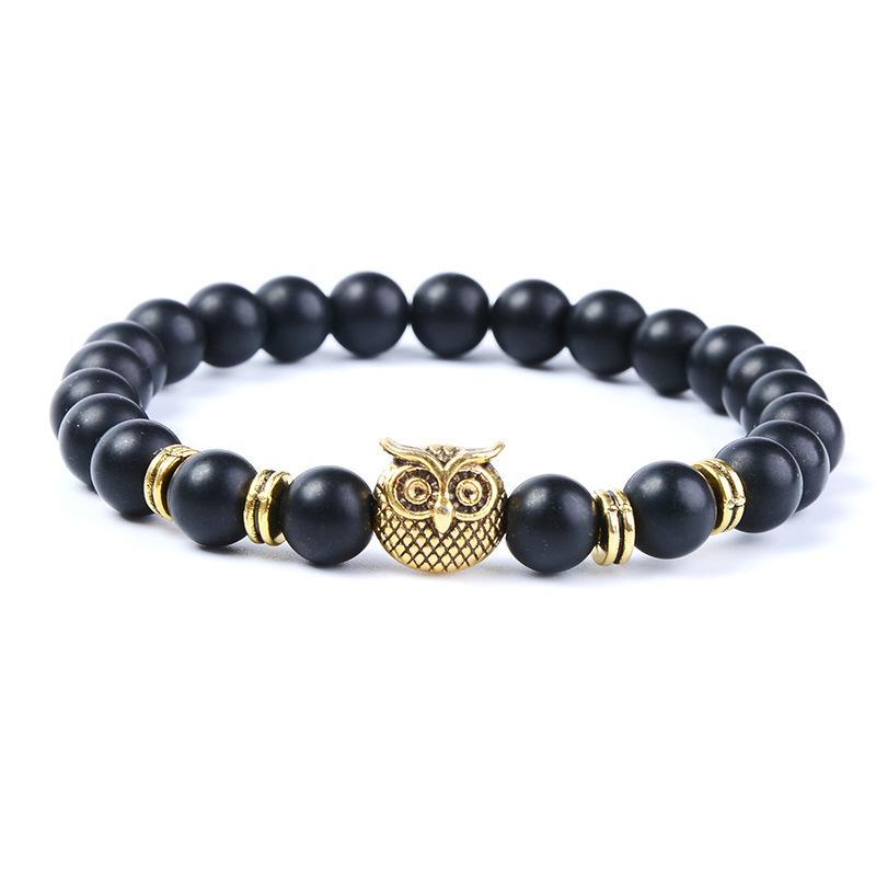 Personalized Black Matte Owl Beaded Bracelet