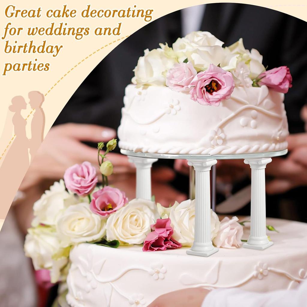 27-Piece Cake Tier Stacking Kit - Includes 12 Roman Columns (3 Sizes), 6 Cake Boards (12/16/20cm), and 9 Dowel Rods for Wedding and Tiered Cakes
