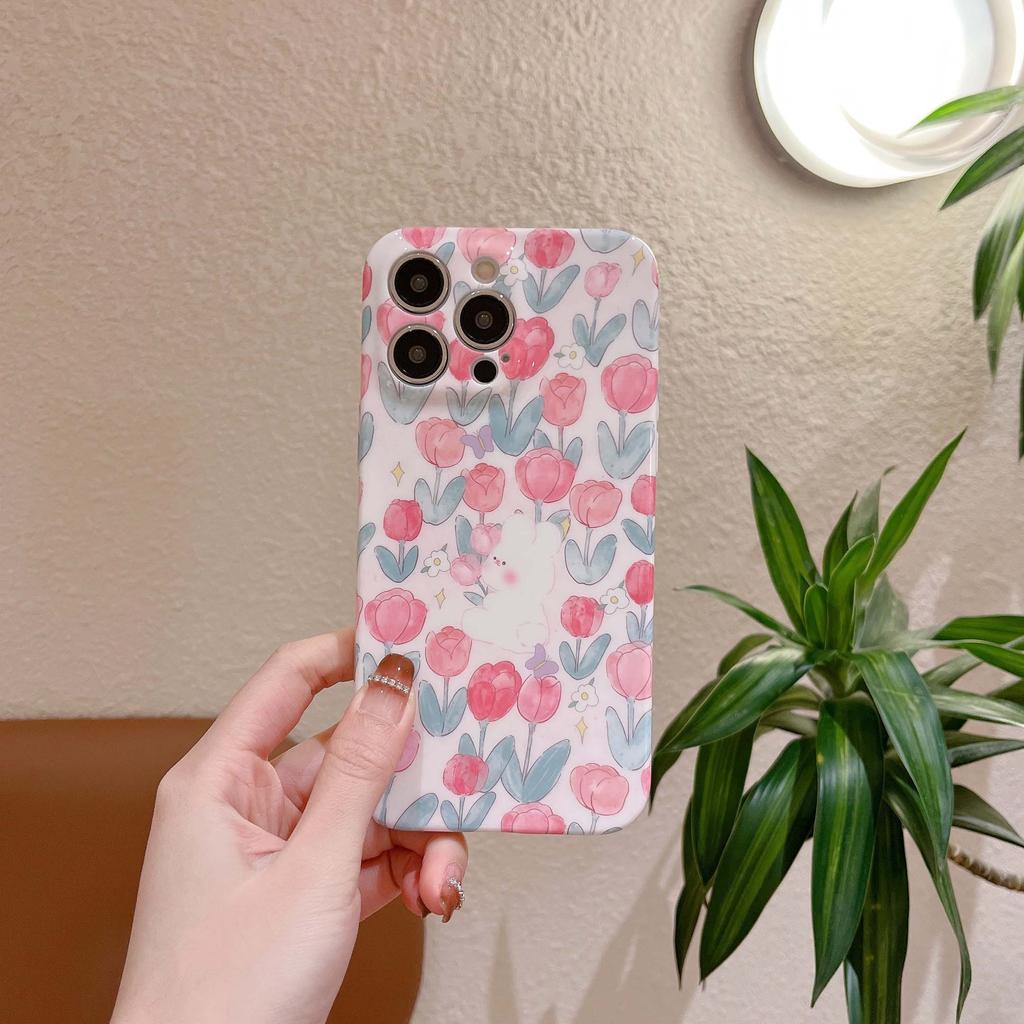 2023 New Tulips Flower Capa Rabbit Cute Cartoon Bunny Lovely Back Case For Iphone 13 12 11 Promax 14 Pro Max Phone Shell