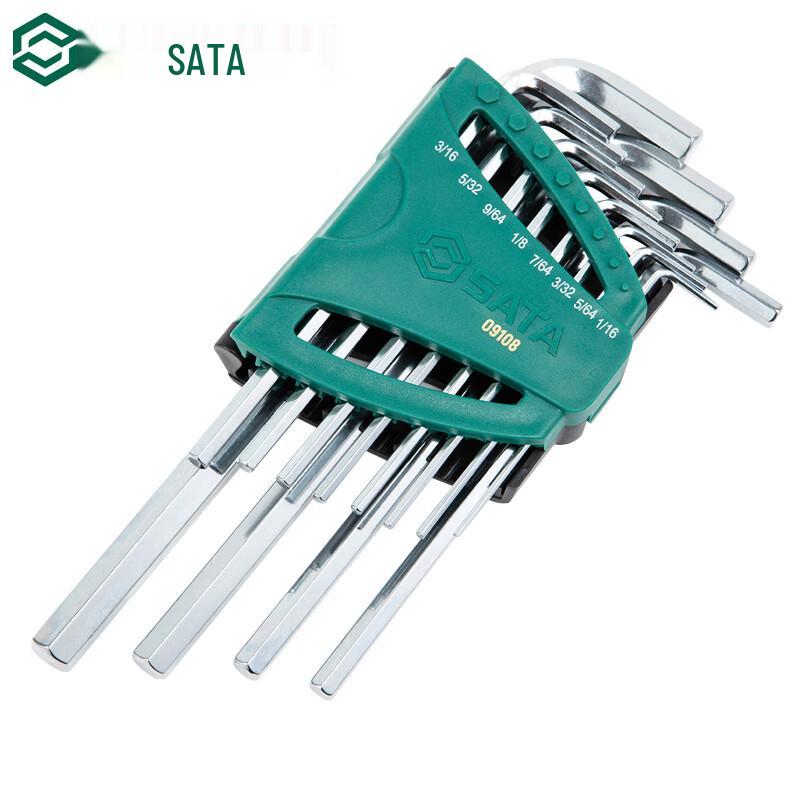 SATA 09108 Imperial Extra Long Flat Head Hex Key Wrench Set