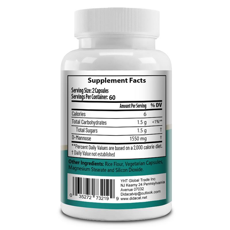 D-Manosa 1550 mg Suplemento Dietético, 120 Cápsulas Vegetarianas por Botella