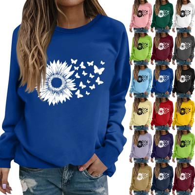 Women's Fashion Casual Long Sleeve Solid Color Printed Round Neck Top Sweatshirt
