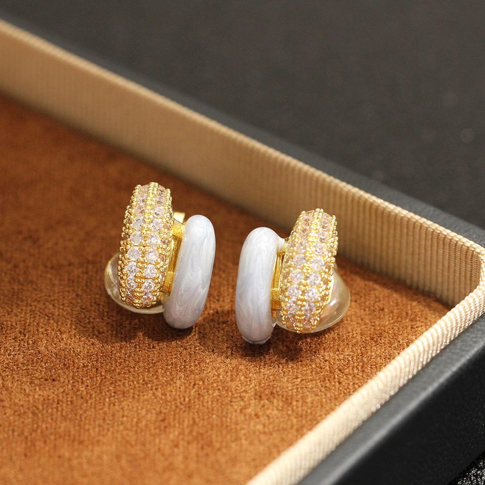 Korean sweet niche macaron color dripping oil inlaid stone earrings gold-plated simple and versatile ear piercing ear clip women's earrings