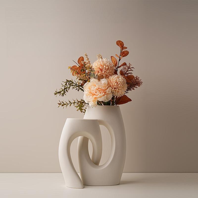 Nordic Ceramic Art Flower Vase, Modern Minimalist White Desktop Floral Container & Aesthetic Living Room Home Decor
