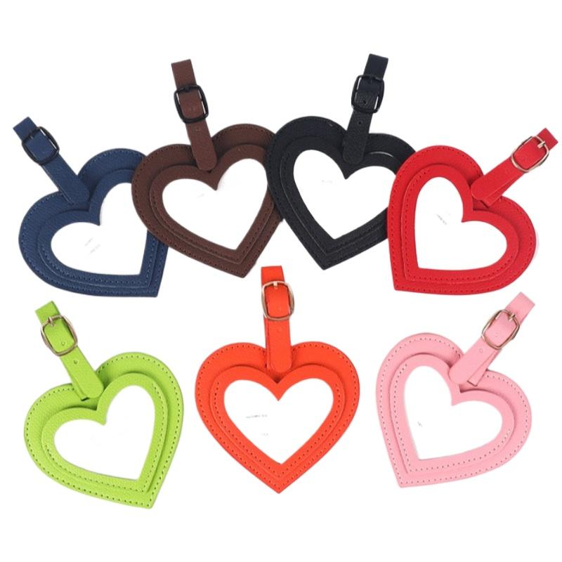 Heart Shaped Luggage Tag for Women Men Pu Leather Travel Tags Simple Boarding Pass Card Luggage Accessories