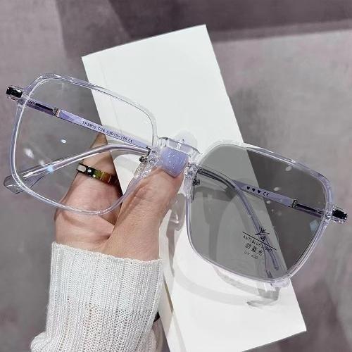 

Female Transparent Anti- Blue Lightweight Eyeglasses Photochromic Eyeglasses Oversized Frames Eye Protection Eyewear Chameleon Sunglasses ant-blue light