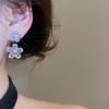 Korean Fashion Pink Color CZ Cubic Zirconia Flower U Shape Dangle Earrings for Women Silver Plated Copper Holiday Jewelry
