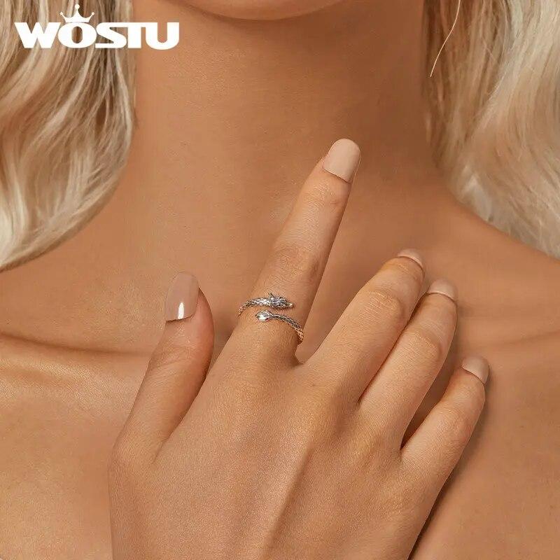 WOSTU Vintage 925 Sterling Silver Dragon Opening Ring For Women Lucky Gothic Animal Stackable Rings Party Punk Hiphop Gift