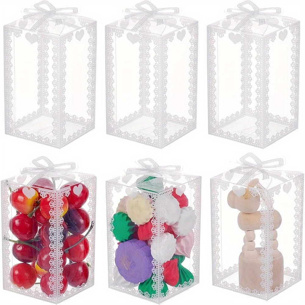 25pcs Elegant Transparent Rectangle Gift Boxes with Bows Durable PVC Perfect for Cookies Candies Ideal for Wedding Party Favors White Flat-Packed