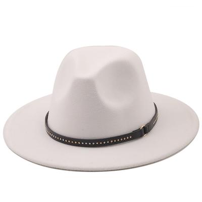 Biela Široký okraj Simple Church Derby Top Hat Panama Pevná plsť Klobúk Fedoras pre mužov Ženy umelá vlna Blend Jazz Cap