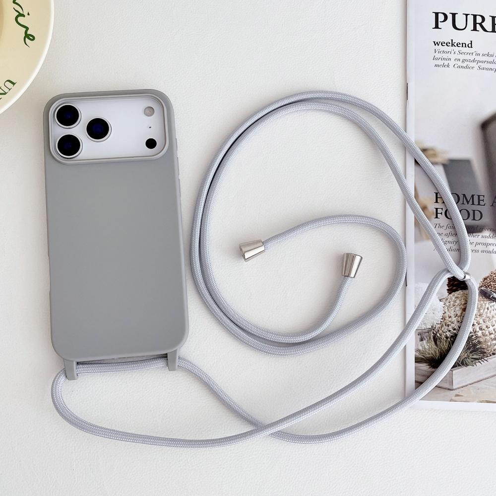 Matte Silicone Soft Case For iPhone 17 Pro Max Air 16 15 13 12 11 14 Plus Crossbody Lanyard Necklace Anti-Lost Cord Strap Cover