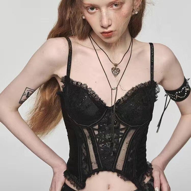 Women's Sweetheart Neck Sleeveless Lace Corset Top Slim Fit Sweet Floral Print Bustier Camisole