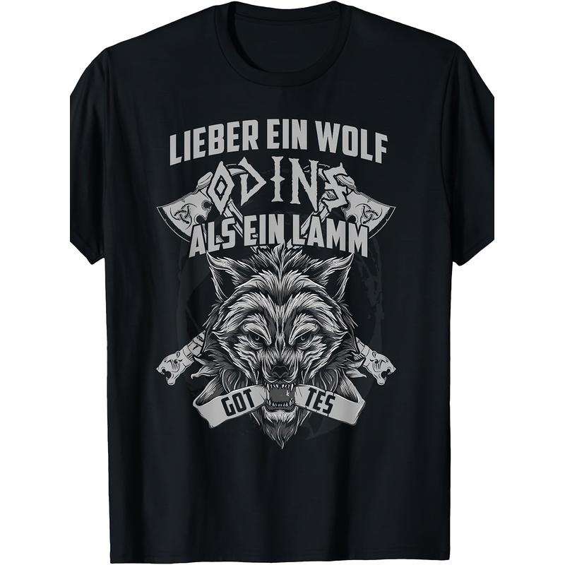 Herren T-Shirt mit deutschem Text Lieber Ein Wolf Odins Als Ein Lamb Gottes Wikinger Heidnisch Herren T-Shirt Klassisch Perfekt für Zuhause|Geschenke|Arbeit|Outdoor