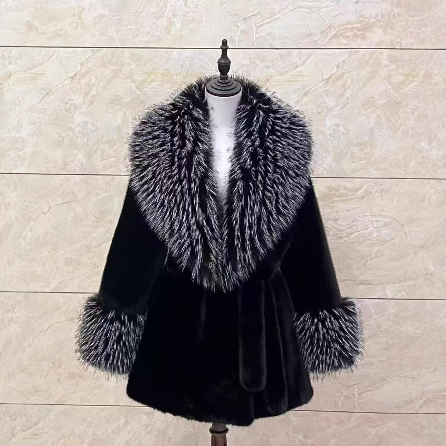 

Новая зимняя шуба 2025 года, имитация норки, воротник из искусственного меха норки One size fits all чёрный