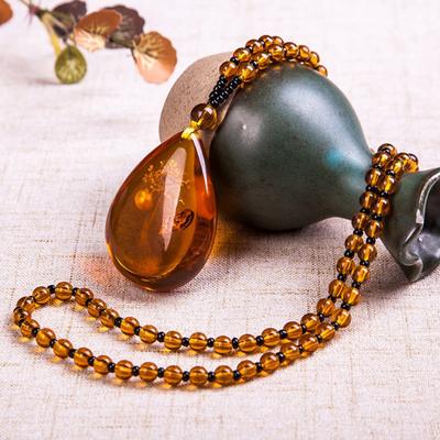 Amber Floation Brine Beeswax Beads Necklace  Honey Wax Brazilian Amber Necklace Endant Handicraft National Style Pendant Ornaments