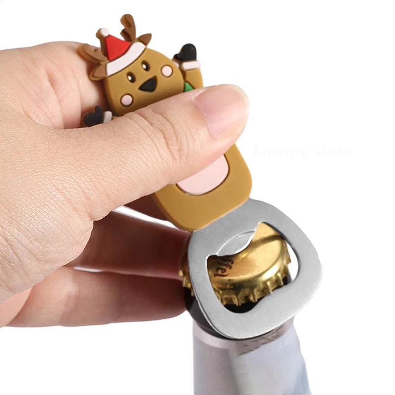 Christmas Magnetic Bottle Opener Santa Snowman Elk Beer Eagle Silicone Stainless Steel Beer Openers Fridge Magnets Kitchen Tools