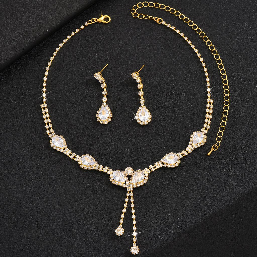 2026 Square Rhinestone Necklace Stud Earrings Women's Wedding Party Accessories Bride Two-piece Set