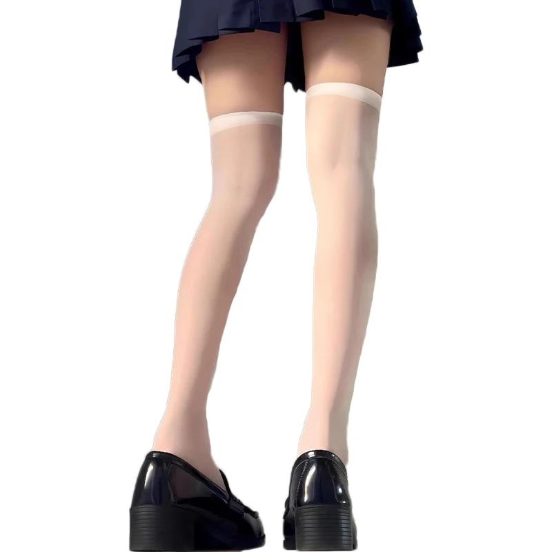 

1/2pairs Black White Thigh High Stockings Summer Ulter-thin Knee High Socks Girls JK Lolita Nylon Long Sock Women Sexy Stocking B-2pairs