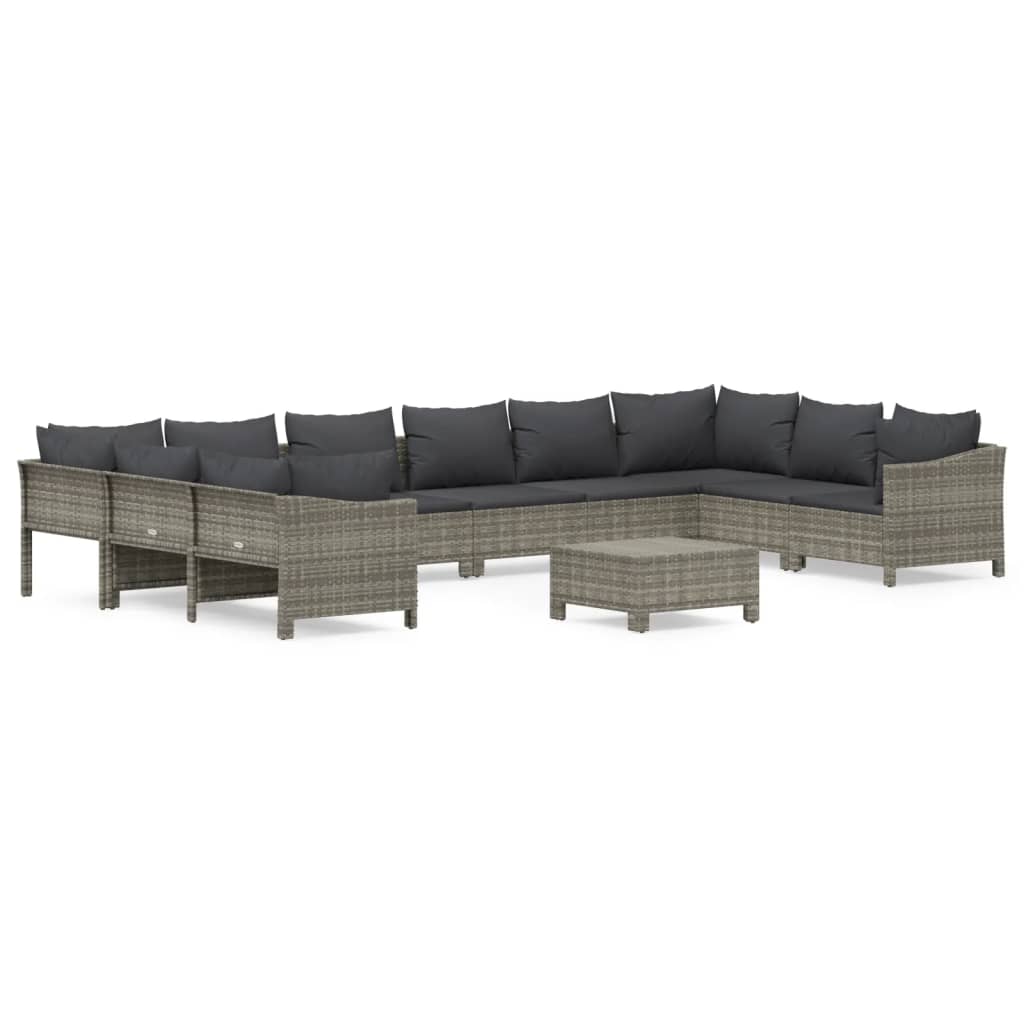 Vidaxl 11-Cz. Garden Lounge Set, Cushions, Grey PE Rattan