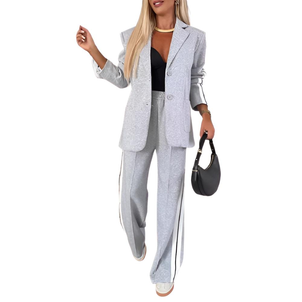 2026 Womens Two Piece Outfits Striped Side Button Blazer and Pants with Pockets Sets Business Casual Pant Suits Set