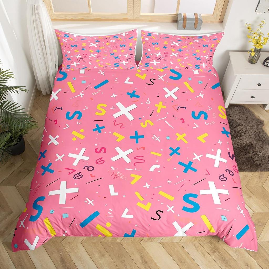 Cartoon Graffiti Bedding Set Back To School Duvet Cover For Kids Boys Girls BedroomMath Geometric Symbol Comforter Cover Twin