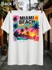Miami Beach Florida Lettering With Collage Sunset Palm Trees Skyline And Colorful Vintage Style Unisex All Tshirt