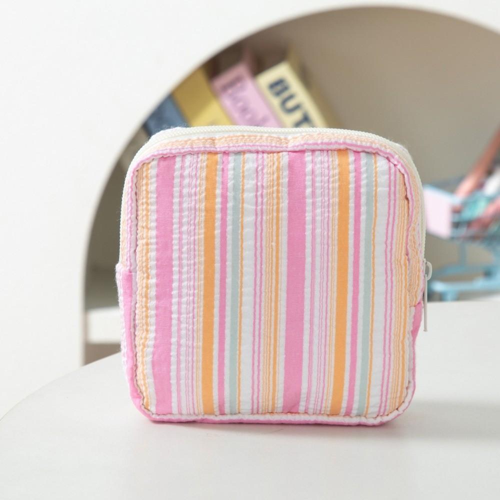 Striped Cosmetic Pouch Cotton Mini Zipper Organizer New Travel Coin Purse
