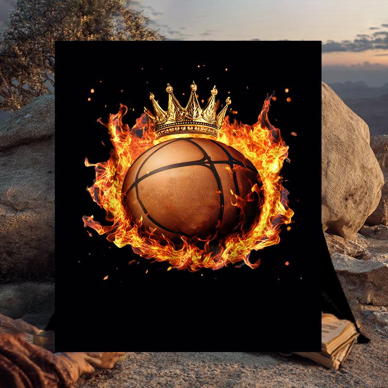 1PC Basketball Crown Fire Sport Flannel Blanket Gift, Suitable for Both Men And Women, Soft Ideal for Beds And Sofa, Birthday Or Christmas Gift