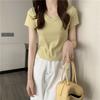 Women Solid V Neck Short Sleeve Curved Hem Slim Fit Cropped Casual Basic Tee Shirt